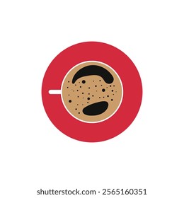 Cup of coffee with foam. Minimalistic cup of latte with isolated background. Cappuccino, view from above. Top View. Modern design flat vector illustration.