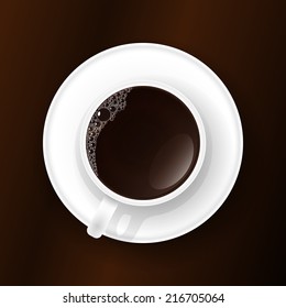 Cup of coffee with foam on the table. Vector illustration