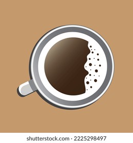 Copa de café con vista superior de espuma. Ilustración vectorial.