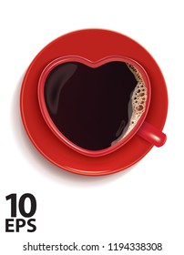 Cup of coffee in the form of a heart. Creative vector 3d illustration