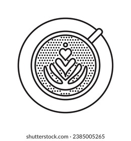 Cup of coffee with froth art top view vector line icon for National Latte Day on February 11