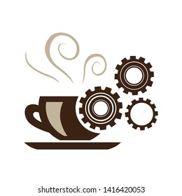cup of coffee and gears, vector icon