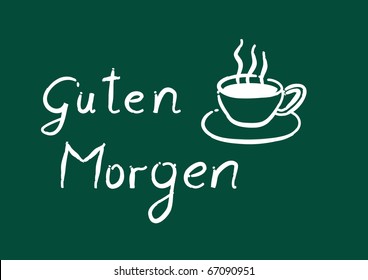 Cup of coffee with German "Guten Morgen" (good morning) - vector.