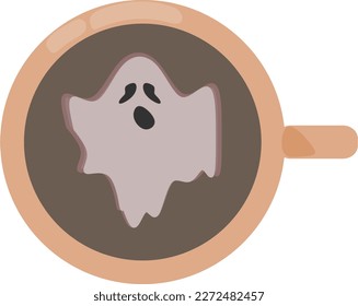 cup of coffee with ghost vector. Halloween illustration.