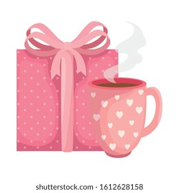 cup coffee with gift box isolated icon vector illustration design