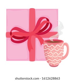 cup coffee with gift box isolated icon vector illustration design
