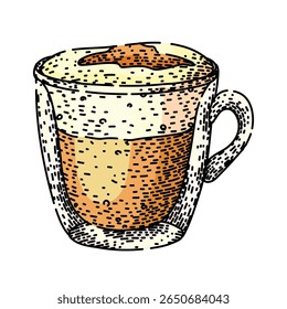 xícara de café de vidro desenhado à mão. copo de café espresso, café com café, feijão assado xícara de café de vidro esboço vetorial.