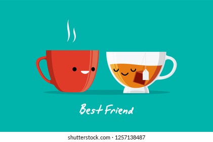 A cup of coffee and a glass of tea