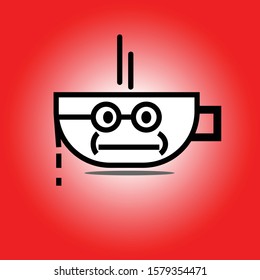 It is a cup of coffee with glasses. Red. Illustration