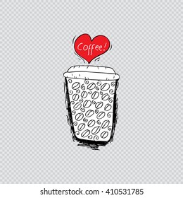 Cup of coffee to go. Doodle style.