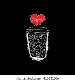 Cup of coffee to go. Doodle style.