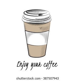 Cup of coffee to go. Hand-drawn vector.
