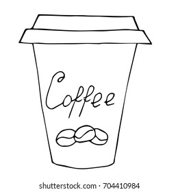 Cup of coffee. Coffee to go paper cups hand drawn vector illustration. Hot drinks take away concept