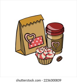 cup of coffee to go and takeaway breakfast vector illustration