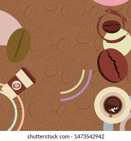 Cup of coffee and coffee grain. Abstract vector background.