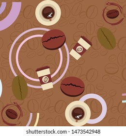 Cup of coffee and coffee grain. Abstract vector background.