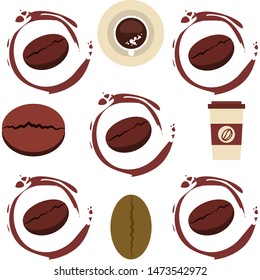 Cup of coffee and coffee grain. Abstract vector background.