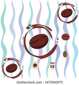 Cup of coffee and coffee grain. Abstract vector background.