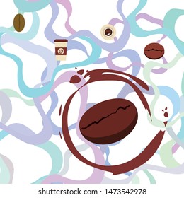 Cup of coffee and coffee grain. Abstract vector background.