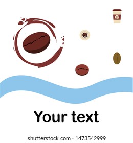 Cup of coffee and coffee grain. Abstract vector background.