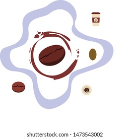 Cup of coffee and coffee grain. Abstract vector background.