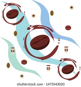 Cup of coffee and coffee grain. Abstract vector background.