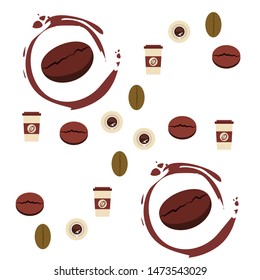 Cup of coffee and coffee grain. Abstract vector background.