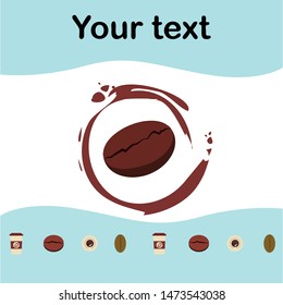 Cup of coffee and coffee grain. Abstract vector background.