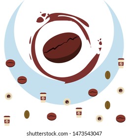 Cup of coffee and coffee grain. Abstract vector background.