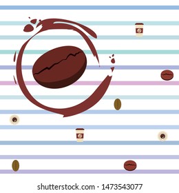 Cup of coffee and coffee grain. Abstract vector background.