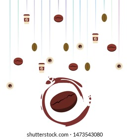 Cup of coffee and coffee grain. Abstract vector background.