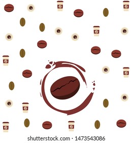 Cup of coffee and coffee grain. Abstract vector background.