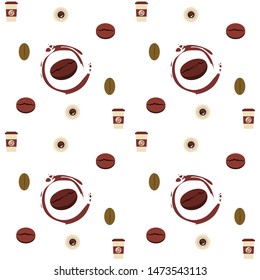 Cup of coffee and coffee grain. Abstract vector background.
