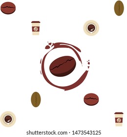 Cup of coffee and coffee grain. Abstract vector background.