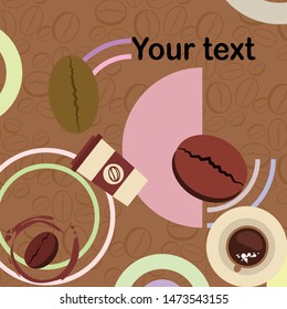 Cup of coffee and coffee grain. Abstract vector background.