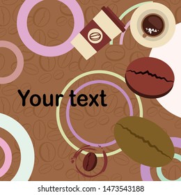 Cup of coffee and coffee grain. Abstract vector background.