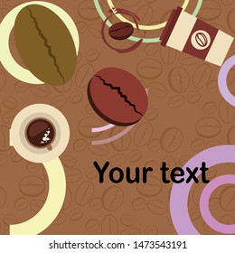 Cup of coffee and coffee grain. Abstract vector background.