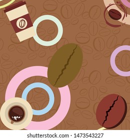 Cup of coffee and coffee grain. Abstract vector background.