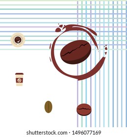 Cup of coffee and coffee grain. Abstract vector background.