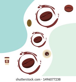 Cup of coffee and coffee grain. Abstract vector background.