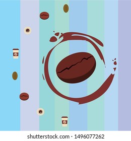 Cup of coffee and coffee grain. Abstract vector background.