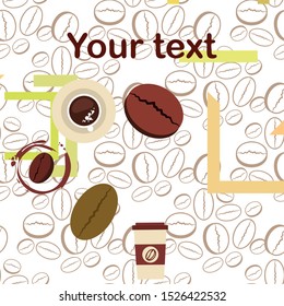 Cup of coffee and coffee grain. Abstract vector background.