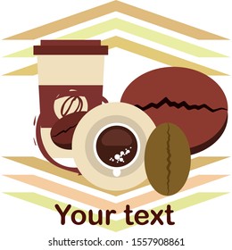 Cup of coffee and coffee grain. Abstract vector background