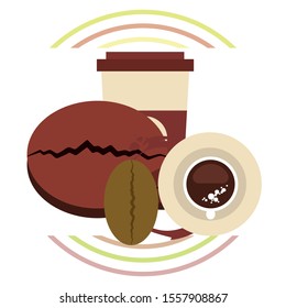 Cup of coffee and coffee grain. Abstract vector background