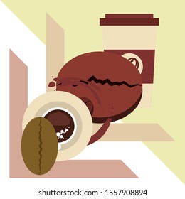 Cup of coffee and coffee grain. Abstract vector background