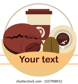 Cup of coffee and coffee grain. Abstract vector background