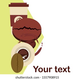 Cup of coffee and coffee grain. Abstract vector background