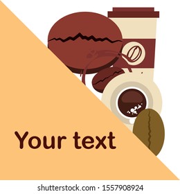 Cup of coffee and coffee grain. Abstract vector background