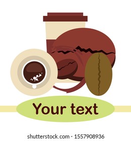 Cup of coffee and coffee grain. Abstract vector background