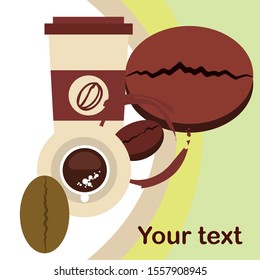 Cup of coffee and coffee grain. Abstract vector background